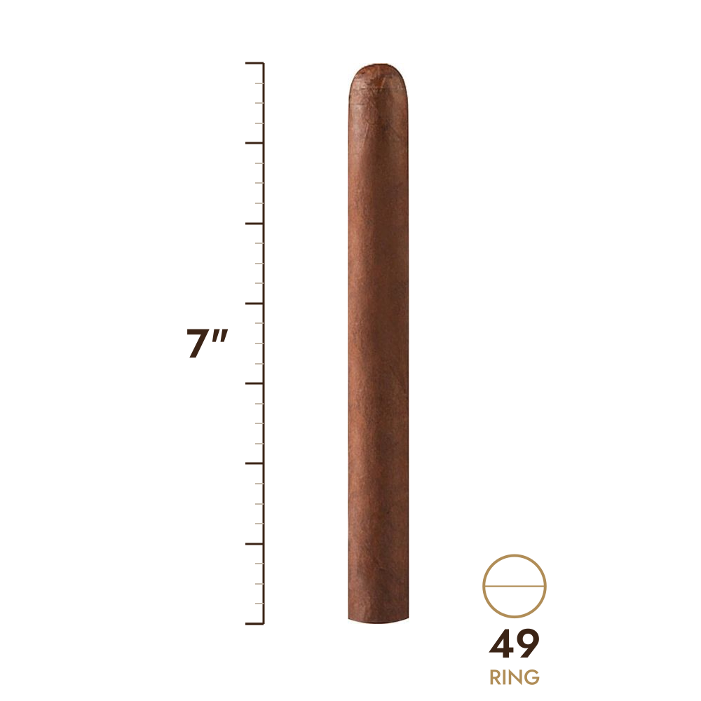 Cigar size: 7" long, 49 ring gauge, to scale