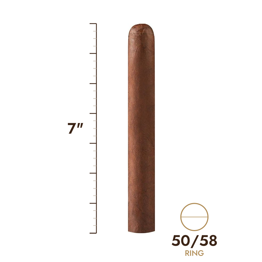 Cigar size: 7" long, 50/58 ring gauge, to scale