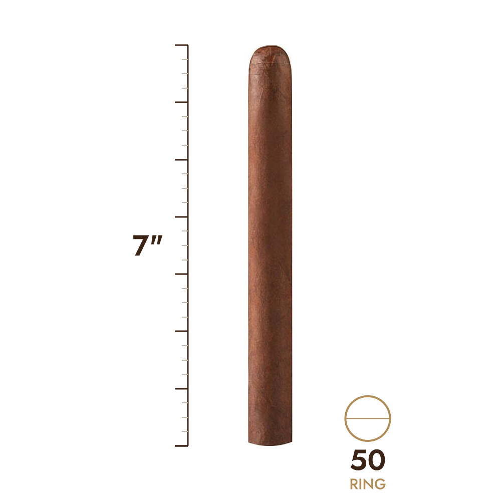 Cigar size: 7" long, 50 ring gauge, to scale
