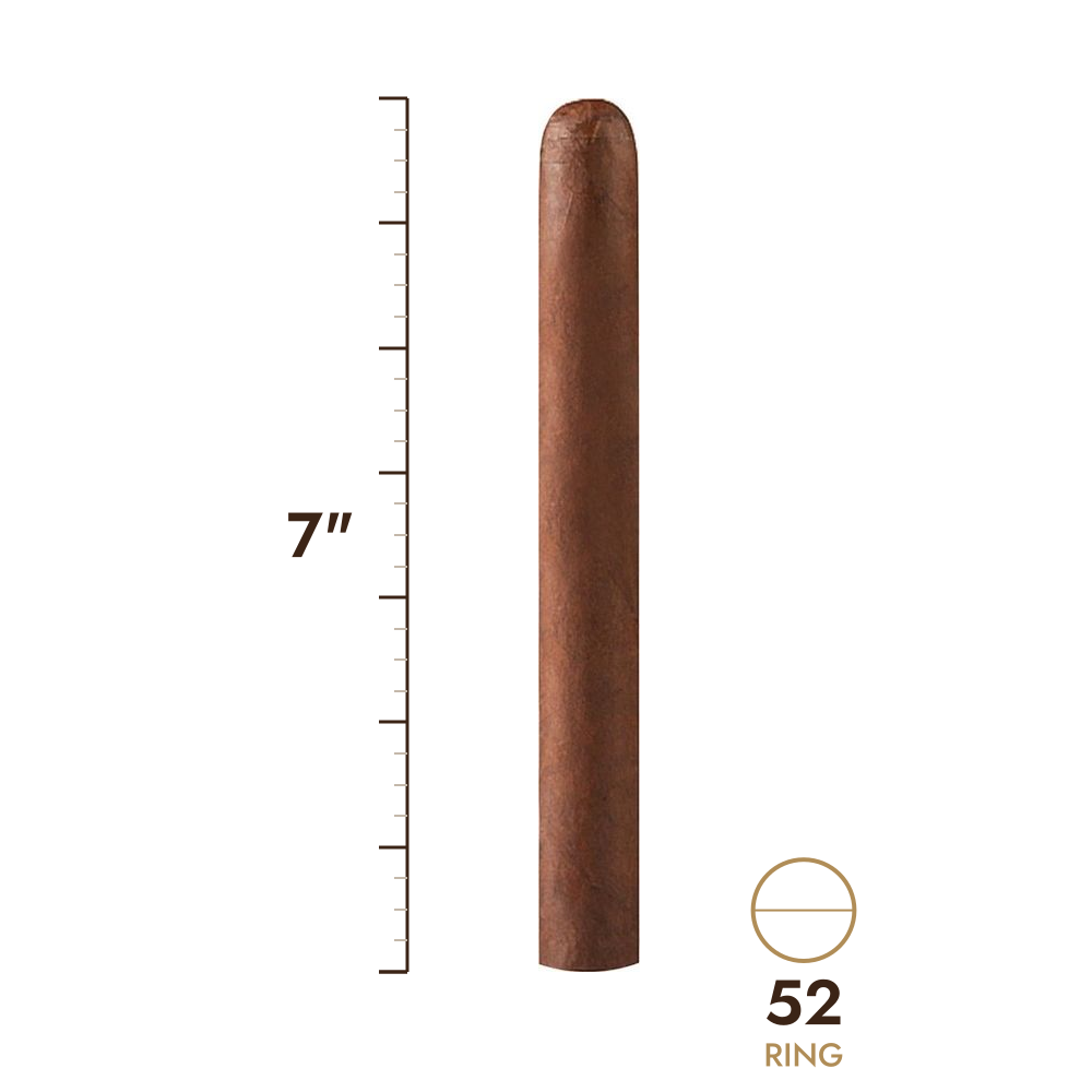 Cigar size: 7" long, 52 ring gauge, to scale