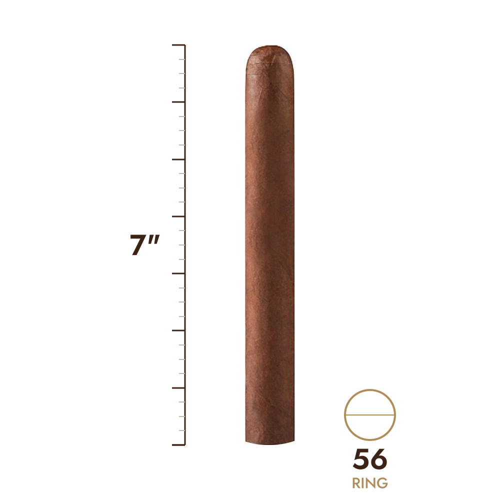 Cigar size: 7" long, 56 ring gauge, to scale