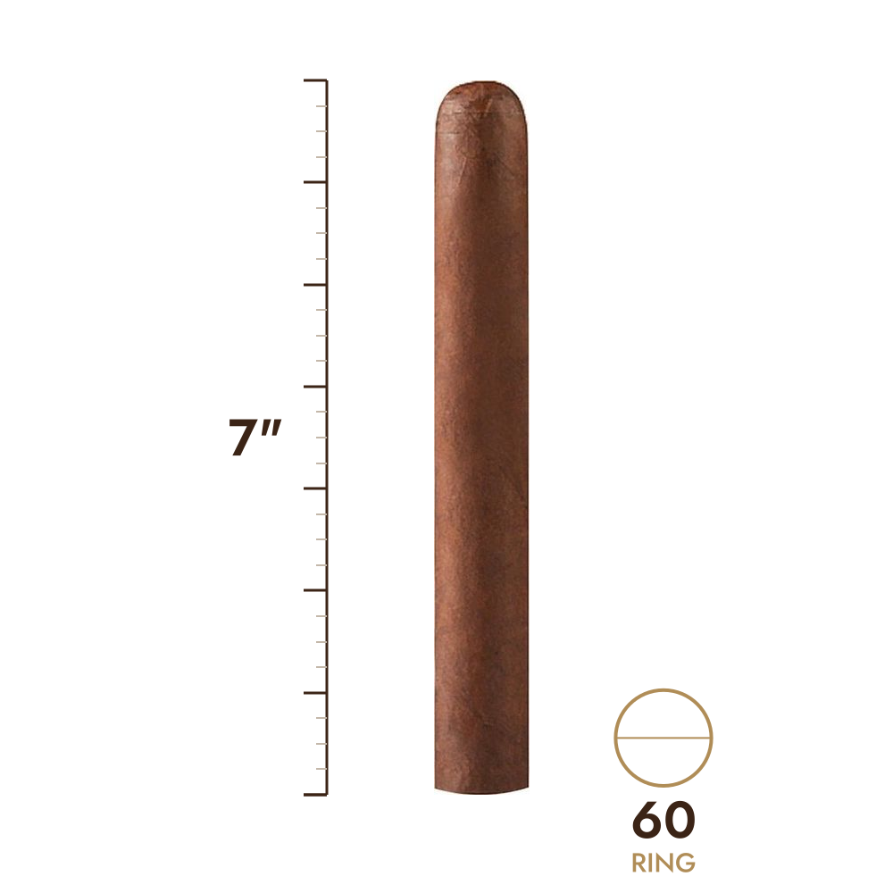 Cigar size: 7" long, 60 ring gauge, to scale
