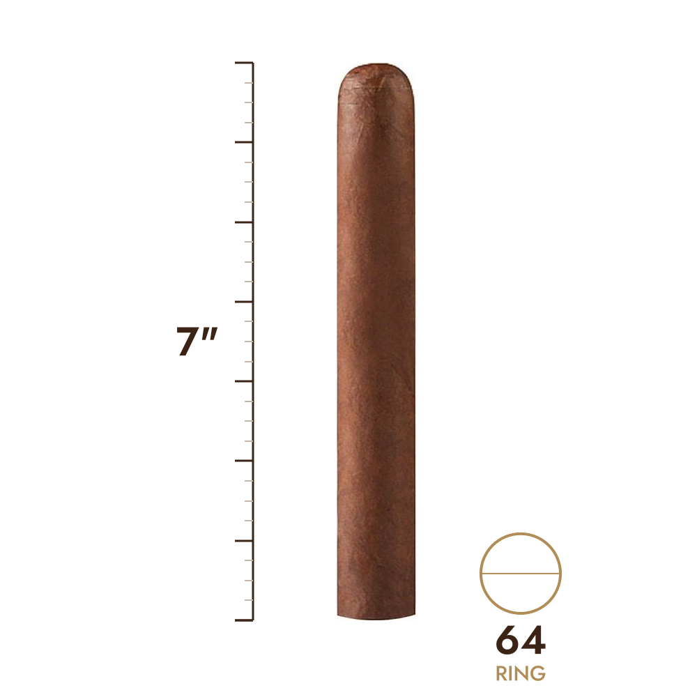 Cigar size: 7" long, 64 ring gauge, to scale