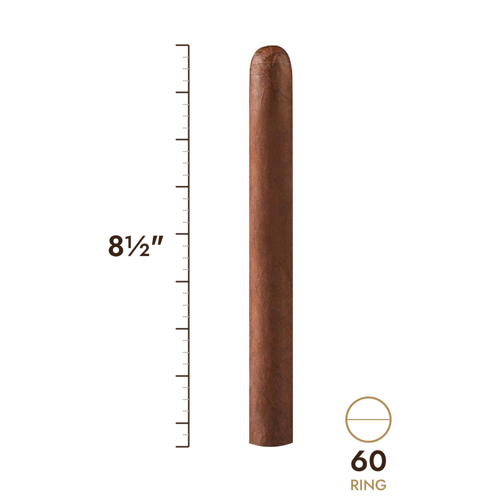 Cigar size: 8½" long, 60 ring gauge, to scale
