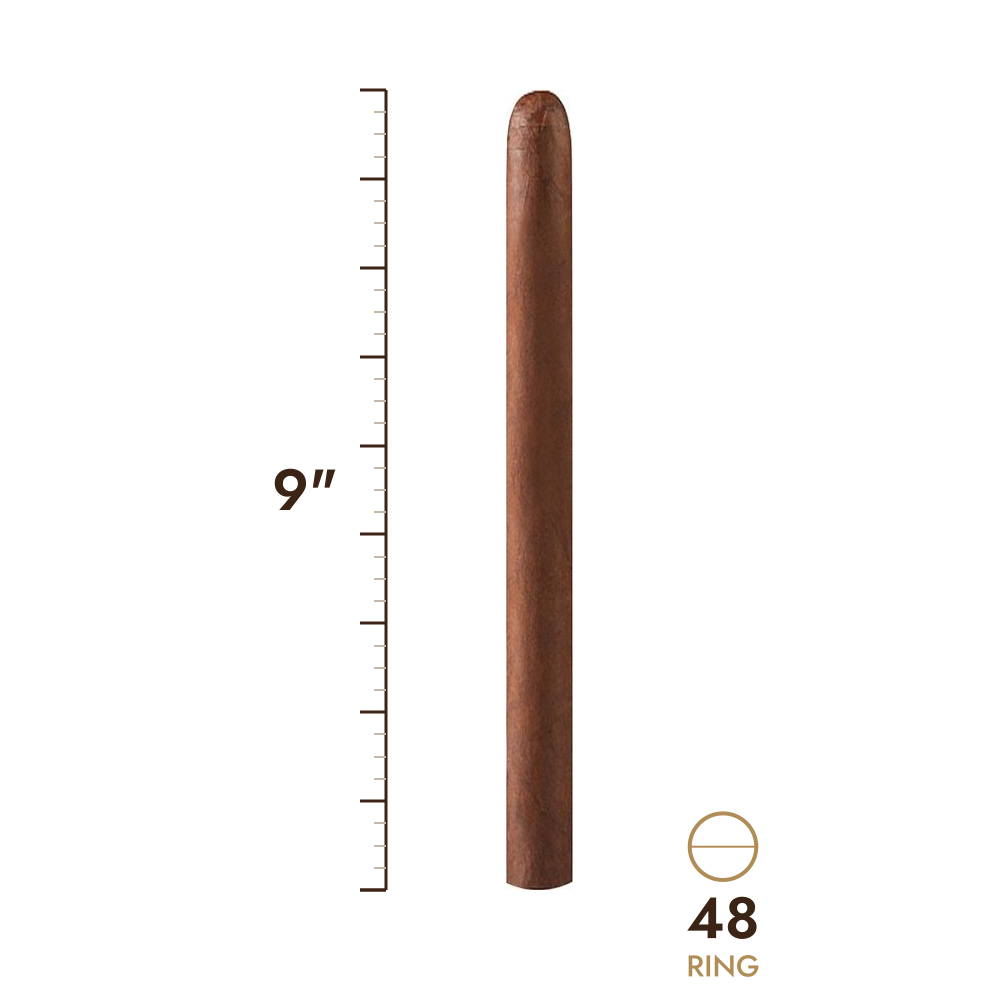 Cigar size: 9" long, 48 ring gauge, to scale