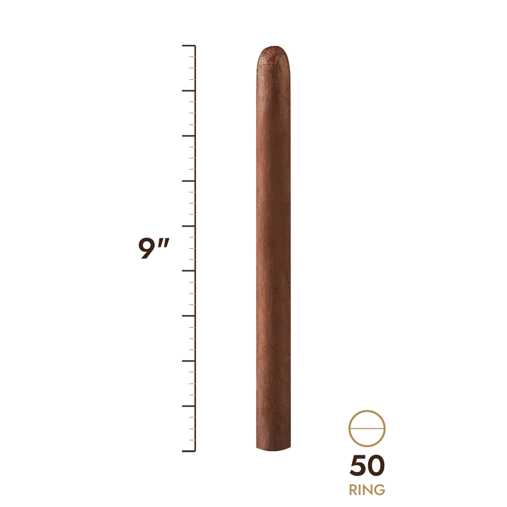 Cigar size: 9" long, 50 ring gauge, to scale