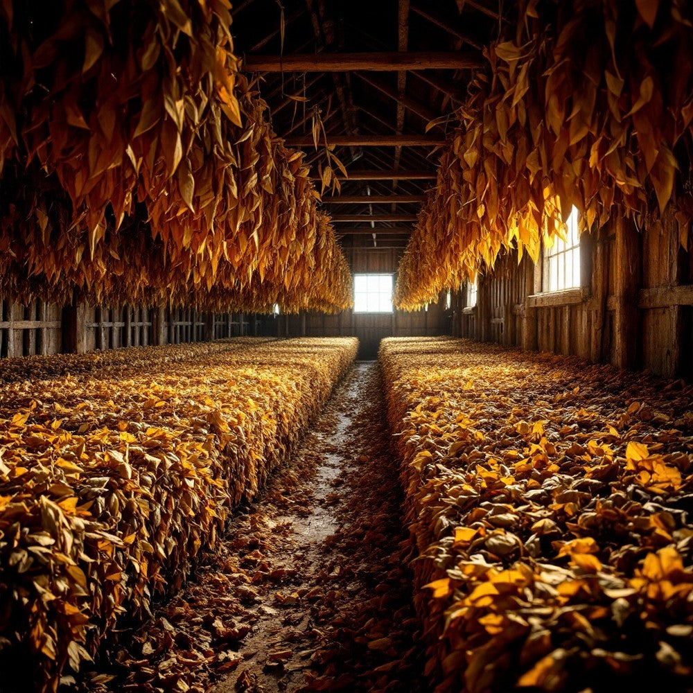 Tobacco leaves curing in a barn
